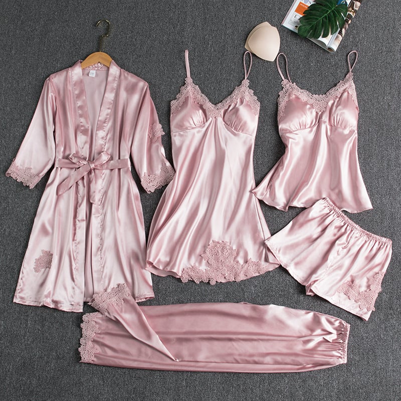 🔥🌹Special Summer Offers💕Sexy, Five-Piece Ice Silk Nightgown for Women