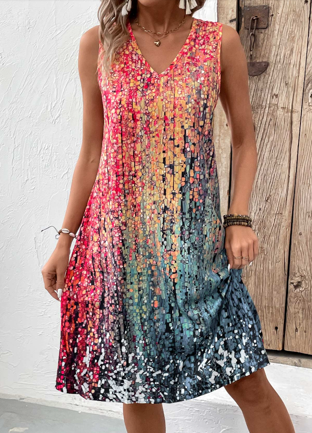 Ärmelloses A-Linien-Kleid mit V-Ausschnitt