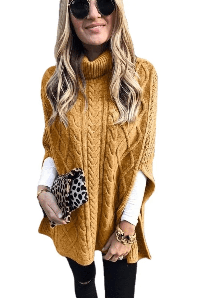 Colette | Stilvoller Rollkragen-Poncho mit Zopfmuster