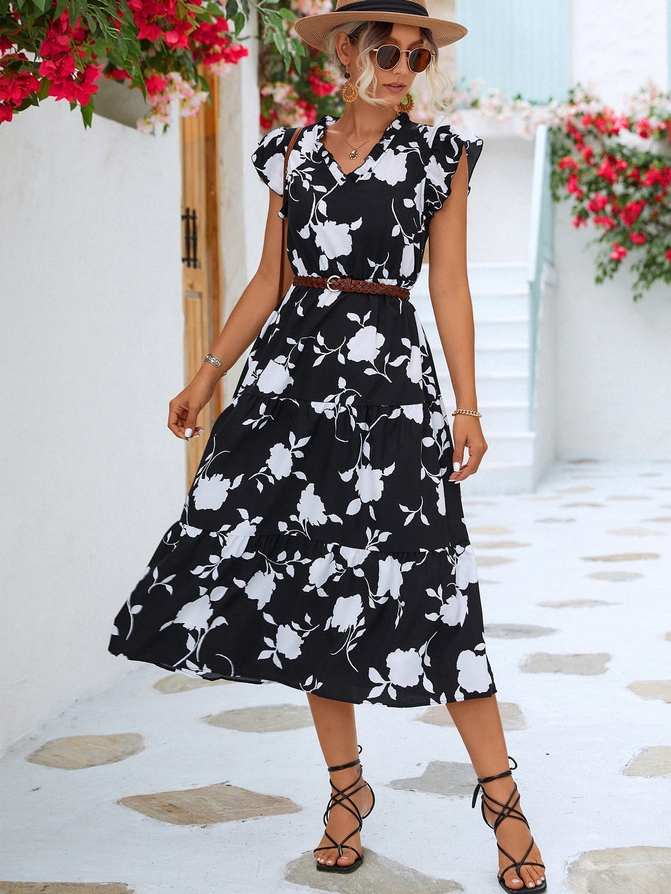 Nerys | Fließendes Blumenkleid im Vintage-Stil