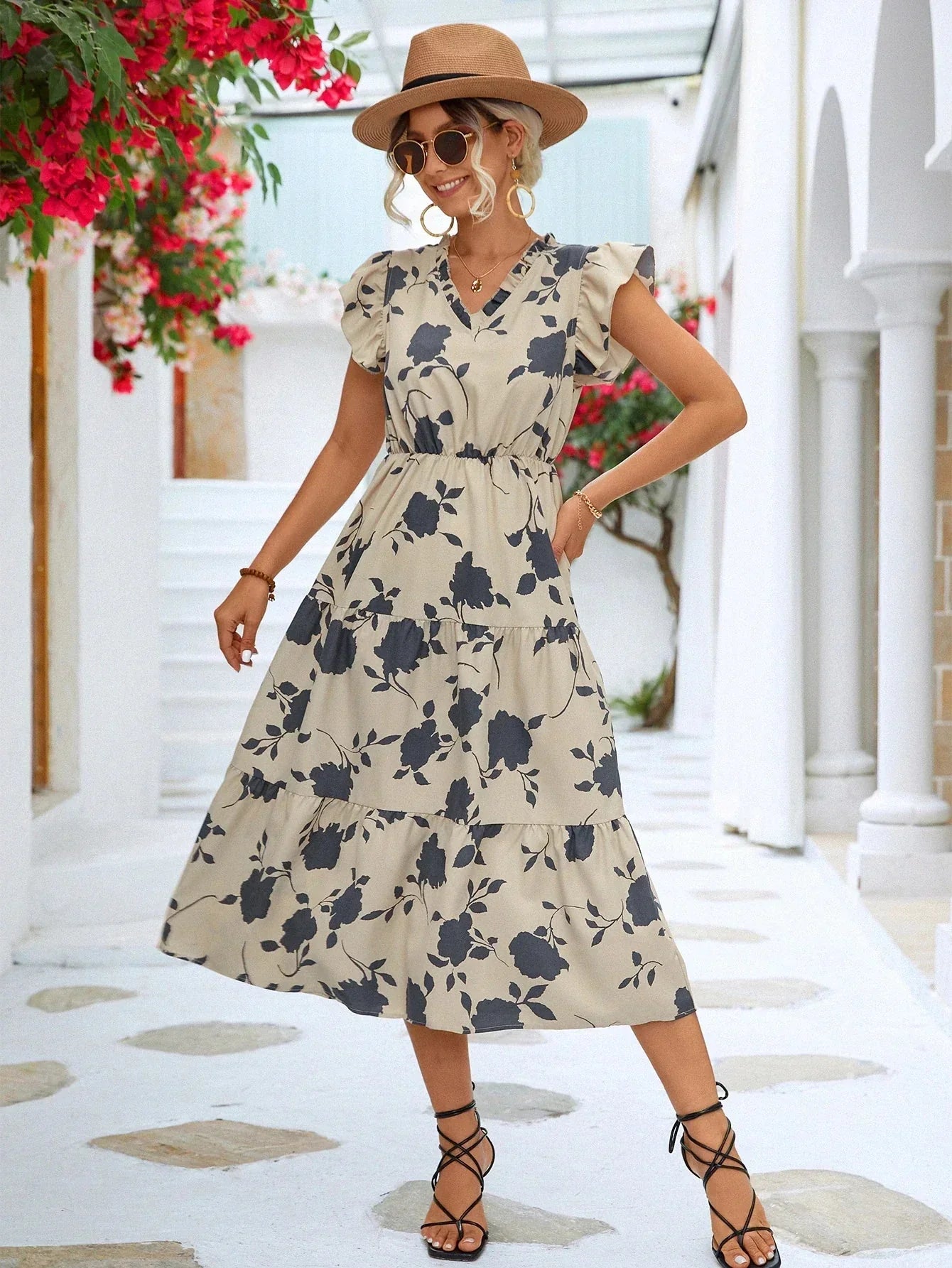 Nerys | Fließendes Blumenkleid im Vintage-Stil