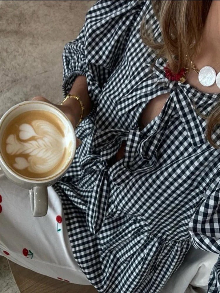 Jemima | Elegante Bluse mit Puffärmeln und Bindeband am Hals