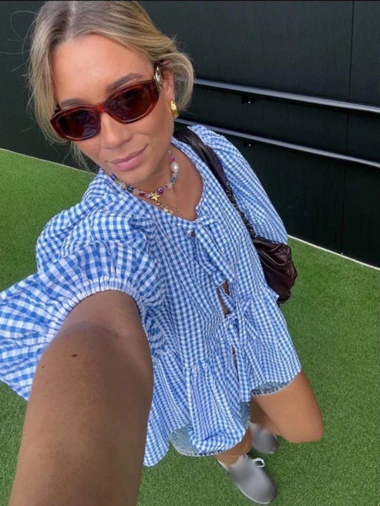 Jemima | Elegante Bluse mit Puffärmeln und Bindeband am Hals