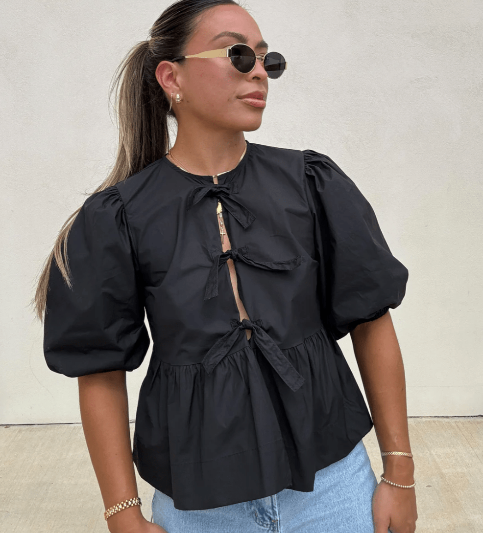 Jemima | Elegante Bluse mit Puffärmeln und Bindeband am Hals