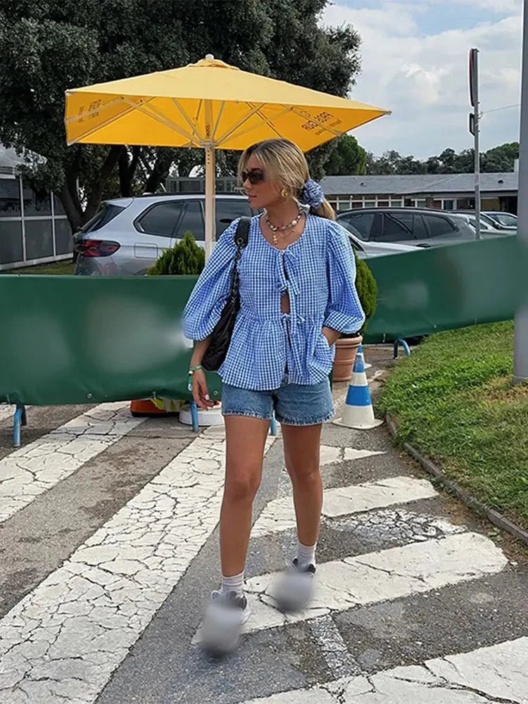 Jemima | Elegante Bluse mit Puffärmeln und Bindeband am Hals