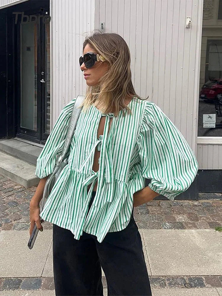 Jemima | Elegante Bluse mit Puffärmeln und Bindeband am Hals