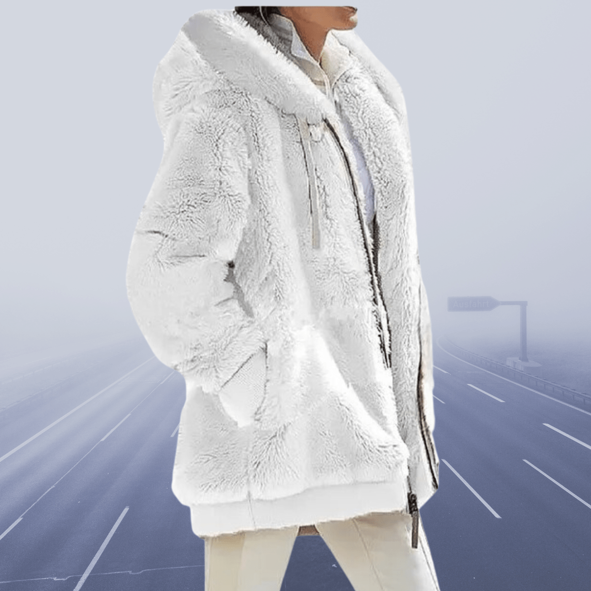 Plüschjacke mit Kapuze und Reißverschluss