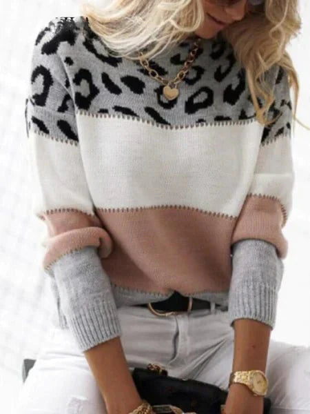 Malou | Gestreifter Pullover mit Leopardendetail