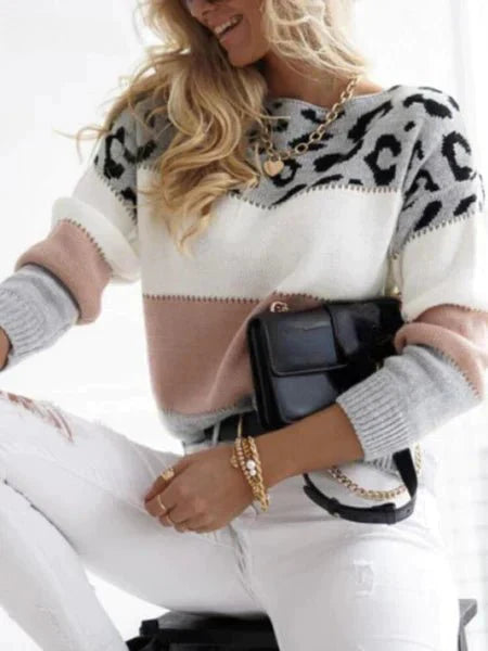 Malou | Gestreifter Pullover mit Leopardendetail