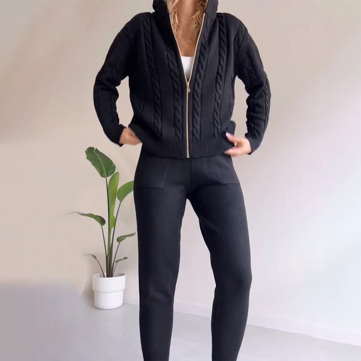 Selvia | Lockeres Set aus Strick-Hoodie und Loungehose