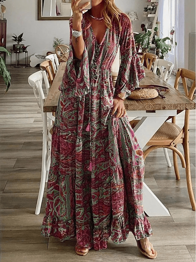 Orlaithe | Maxikleid mit drapiertem Print