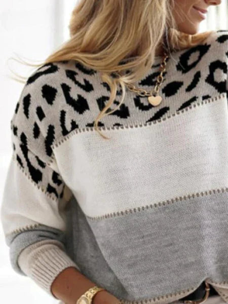 Malou | Gestreifter Pullover mit Leopardendetail